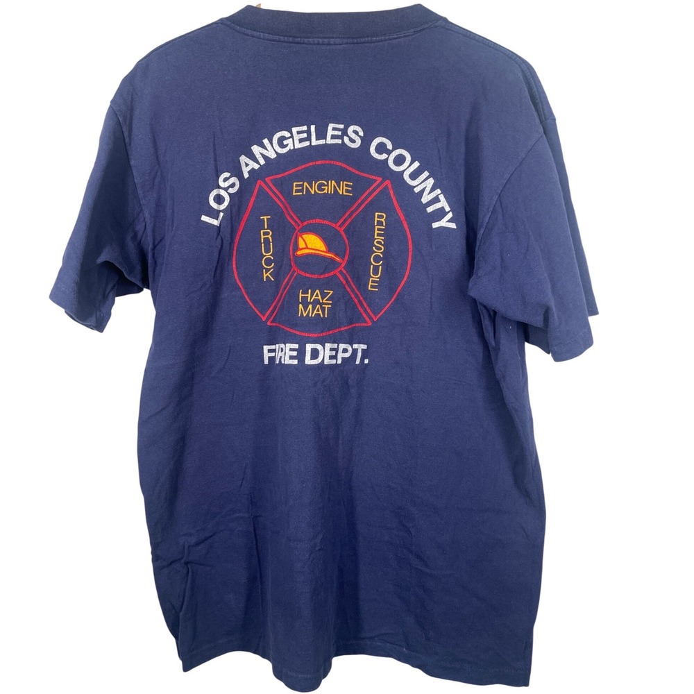 Vintage Los Angeles County Fire Dept T-Shirt Navy Blue LACoFD Graphic Tee L